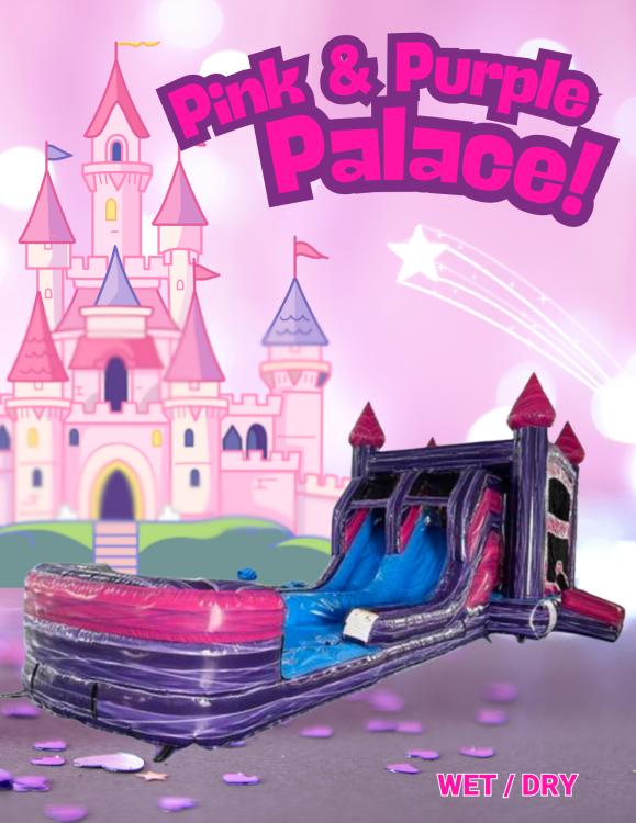 Pink & Purple Palace Bounce House with Splash Pad