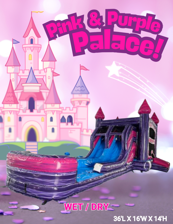 Pink & Purple Palace Bounce House with Splash Pad