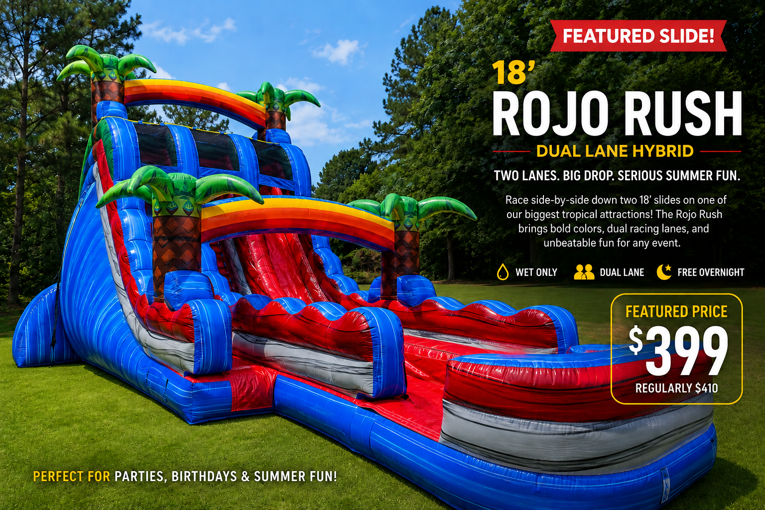 Rojo Rush Featured Wet Only Bounce House and Water Slide Rentals
